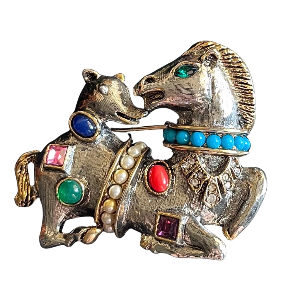 Very Rare Kenneth Jay Lane Brooch Pin KJL Mythological Horse And Hound Dual Head